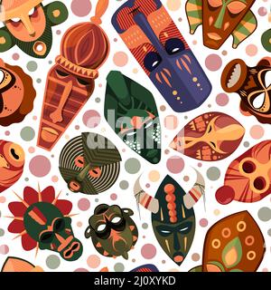 Masque africain. Ethno sauvage masque émotionnel pour la cérémonie tribale africaine image pour le projet de conception textile garish vecteur couleur sans couture Illustration de Vecteur