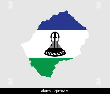 Drapeau de carte du Lesotho. Carte du Royaume du Lesotho avec la bannière du pays mosotho. Illustration vectorielle. Illustration de Vecteur