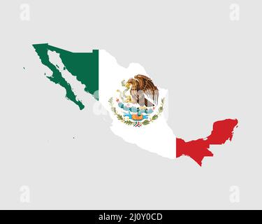 Drapeau carte Mexique. Carte des États-Unis mexicains avec le drapeau national mexicain isolé sur fond blanc. Illustration vectorielle. Illustration de Vecteur