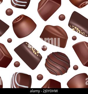 Motif bonbons. Chocolat dessert images pour la conception textile cacao sucreries noir bonbons décents vecteur fond sans couture Illustration de Vecteur