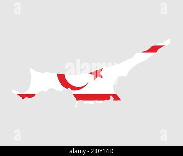 Drapeau de la carte du nord de Chypre. Carte de la République turque de Chypre-Nord avec la bannière chypriote du pays turc. Illustration vectorielle. Illustration de Vecteur