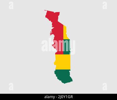 Carte du drapeau du Togo. Carte de la République togolaise avec la bannière du pays togolais. Illustration vectorielle. Illustration de Vecteur