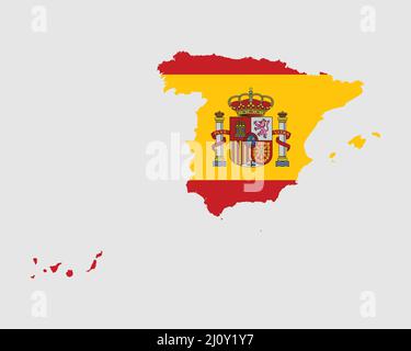 Carte drapeau Espagne. Carte du Royaume d'Espagne avec la bannière du pays espagnol. Illustration vectorielle Illustration de Vecteur