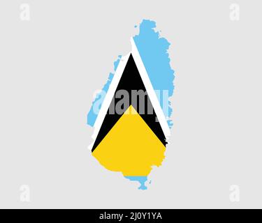 Carte des drapeaux de Sainte-Lucie. Carte de Sainte-Lucie avec la bannière de Saint-Lucien. Illustration vectorielle. Illustration de Vecteur