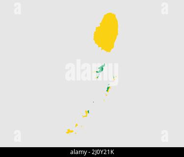 Saint-Vincent-et-les Grenadines carte drapeau. Carte de Saint-Vincent-et-les Grenadines avec la bannière du pays Vincentien. Illustration vectorielle. Illustration de Vecteur