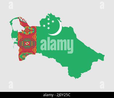 Carte du drapeau du Turkménistan. Carte de Turkmenia avec la bannière du pays de Turkmentani. Illustration vectorielle. Illustration de Vecteur