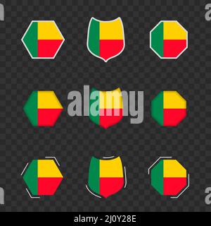Symboles nationaux du Bénin sur fond transparent foncé, drapeaux vectoriels du Bénin. Illustration vectorielle. Illustration de Vecteur