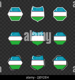 Symboles nationaux de l'Ouzbékistan sur fond transparent foncé, drapeaux vectoriels de l'Ouzbékistan. Illustration vectorielle. Illustration de Vecteur