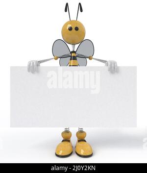 3d abeille avec un signe Banque D'Images