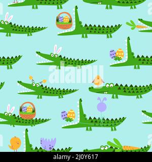 Motif crocodile avec plusieurs alligators - drôle de doodle, sans coutures. Affiche lettrage ou t-shirt motif textile. Papier peint, papier peint Illustration de Vecteur