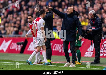 Amsterdam - l'entraîneur Erik Ten Hag d'Ajax lors du match entre Ajax et Feyenoord à l'arène Johan Cruijff le 20 mars 2022 à Amsterdam, pays-Bas. (B Banque D'Images