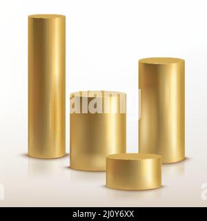 Cylindre doré réaliste. 3d pilier or ou can, colonne de stade en métal, plate-forme de prix de base géométrique, tube en chrome industriel isolé, illustration vectorielle. 3d pilier de forme réaliste isolé Illustration de Vecteur