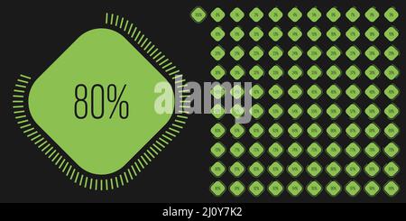 Ensemble de diagrammes de pourcentage rectangulaires mètres de 0 à 100 prêts à l'emploi pour la conception Web, l'interface utilisateur ou l'infographie - indicateur vert Illustration de Vecteur