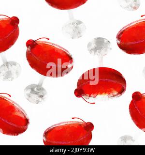 Motif sans couture. Cocktail rouge dans un verre. Banque D'Images