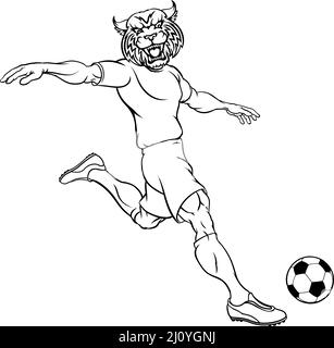 Joueur de football soccer Wildcat Sports Mascot Illustration de Vecteur