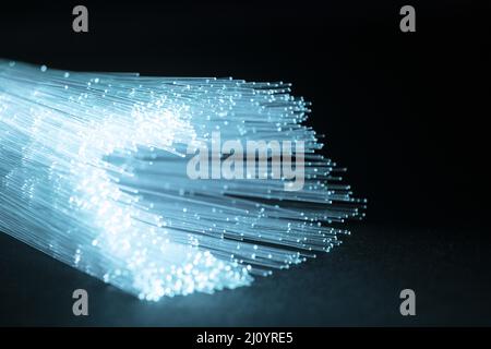 Fibre optique lumineuse bleue. Photo de haute qualité Banque D'Images