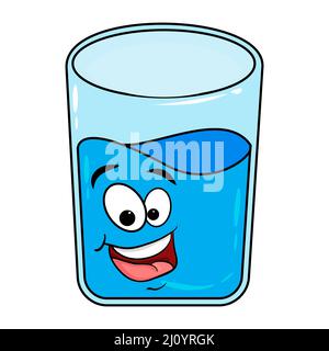 Verre d'eau avec visage smiley de dessin animé. Illustration vectorielle isolée sur fond blanc Illustration de Vecteur