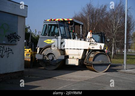 Double Drum Roller, machine moderne à dresser les routes en tarmac Banque D'Images