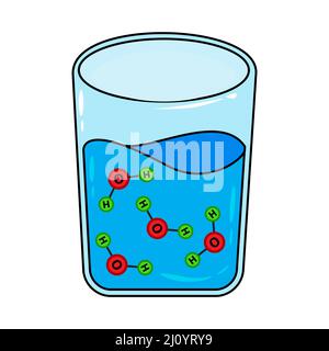 H2O molécule dans le verre. Icône de matière d'eau. Illustration vectorielle isolée sur fond blanc Illustration de Vecteur