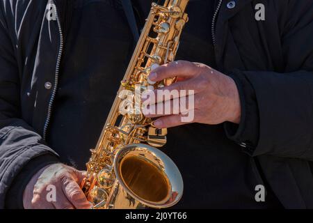 Gros plan Saxophone à Amsterdam pays-Bas 19-3-2022 Banque D'Images