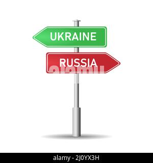 Un panneau routier avec des signes et les mots Russie et Ukraine. Illustration de Vecteur