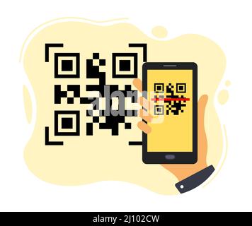 Lecture du code QR avec un téléphone portable. Paiement par code QR, porte-monnaie électronique , Illustration de Vecteur