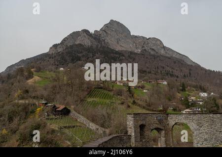 Sargans, Suisse, 16 mars 2022 paysages alpins majestueux par une journée nuageux Banque D'Images