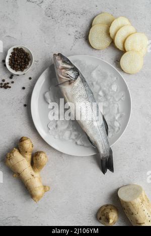 Vue de dessus délicieux arrangement de fruits de mer 2 Banque D'Images