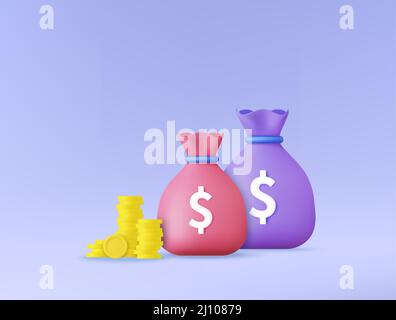 Sacs d'argent et piles de pièces d'or Illustration de Vecteur