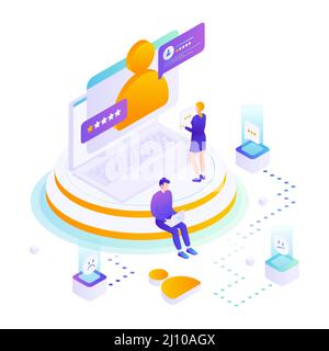 Mauvais feedback, commentaire négatif, mauvais commentaire, une note d'une étoile, enquête de satisfaction client, illustration isométrique vectorielle Illustration de Vecteur