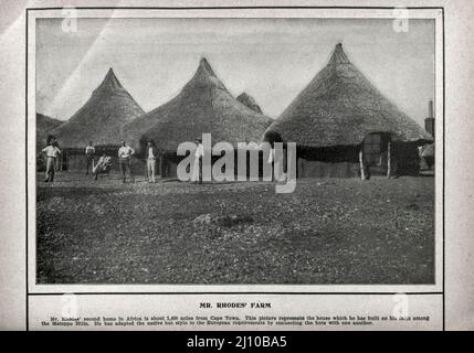 Photo noir et blanc de la ferme de M. Rhodes tirée du livre « Afrique du Sud; son histoire, ses héros et ses guerres » de William Douglas Mackenzie, et Alfred Stead, éditeur Chicago, Philadelphie : Monarch Book Company en 1890 Banque D'Images