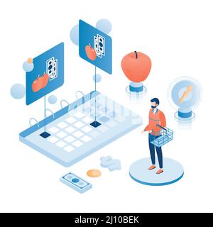 Inflation. Augmentation des prix à la consommation, perte de pouvoir d'achat, chute de la valeur monétaire, illustration isométrique vectorielle. Illustration de Vecteur