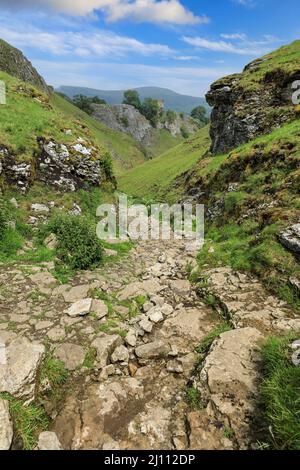 Cave Dale (ou Cavedale), une vallée calcaire sèche dans le Derbyshire Peak District, Castleton, Derbyshire, Angleterre, Royaume-Uni Banque D'Images