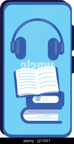 Application pour écouter des livres audio et des podcasts objet vectoriel couleur semi-plat Illustration de Vecteur