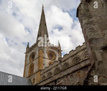 Détail de l'église de la Sainte Trinité ou de l'église de Shakespeare, en raison de sa renommée comme lieu de baptême, mariage et enterrement de William Shakespeare. Banque D'Images