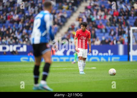 Kang-in Lee du RCD Mallorca lors du match de la Liga entre le RCD Espanyol et le RCD Mallorca a joué au stade RCDE le 20 mars 2022 à Barcelone, Espagne. (Photo de PRESSINPHOTO) Banque D'Images