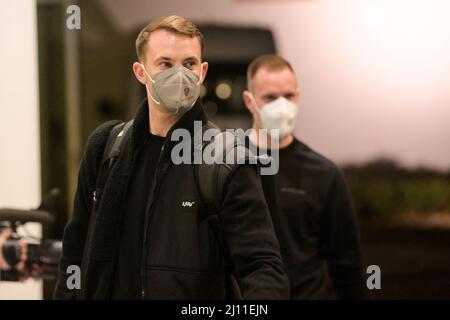 Neu Isenburg, Allemagne. 21st mars 2022. Football: Équipe nationale, avant les rencontres internationales contre Israël et les pays-Bas, arrivée des joueurs à l'hôtel. Manuel Neuer. Credit: Sebastian Christoph Gollnow/dpa/Alay Live News Banque D'Images