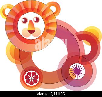 orange mignon lion - voiture dessiné à la main illustration dans les cercles dégradés Illustration de Vecteur