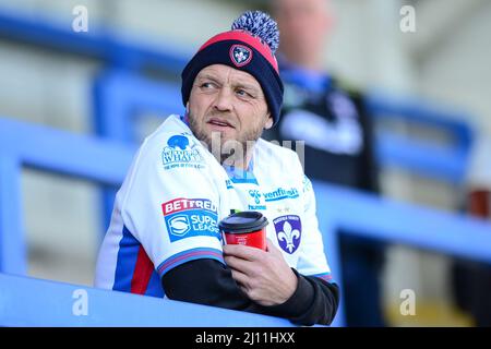 Warrington, Angleterre - 19th mars 2022 - Wakefield Trinity fan. Rugby League Betfred Super League Round 6 Warrington Wolves vs Wakefield Trinity au Halliwell Jones Stadium, Warrington, Royaume-Uni Dean Williams Banque D'Images