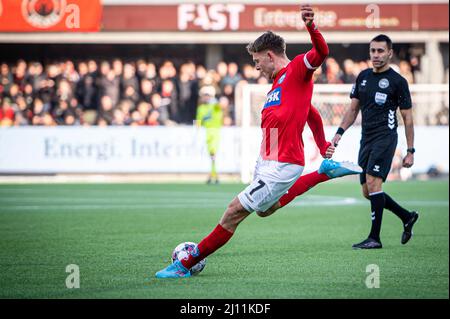 Silkeborg, Danemark. 20th, mars 2022. Nicolai Vallys (7) de Silkeborg SI vu pendant le match Superliga de 3F entre Silkeborg IF et FC Midtjylland au parc JYSK à Silkeborg. (Crédit photo: Gonzales photo - Morten Kjaer). Banque D'Images