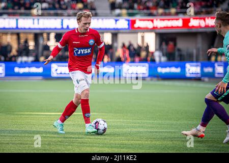 Silkeborg, Danemark. 20th, mars 2022. Anders Klynge (21) de Silkeborg SI vu pendant le match Superliga de 3F entre Silkeborg IF et FC Midtjylland au parc JYSK à Silkeborg. (Crédit photo: Gonzales photo - Morten Kjaer). Banque D'Images