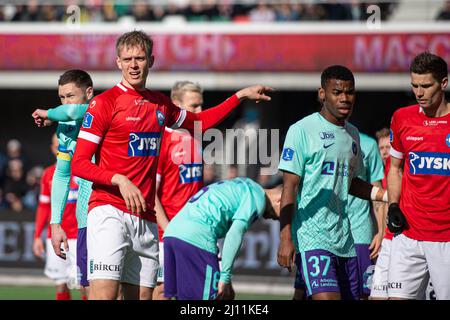 Silkeborg, Danemark. 20th, mars 2022. Stefan Thordarson (8) de Silkeborg SI on le voit lors du match Superliga de 3F entre Silkeborg IF et FC Midtjylland au parc JYSK à Silkeborg. (Crédit photo: Gonzales photo - Morten Kjaer). Banque D'Images