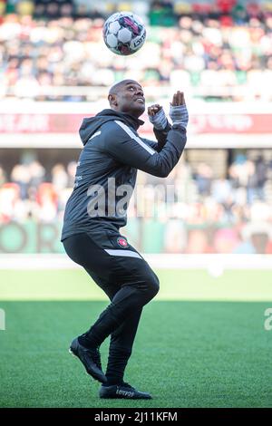 Silkeborg, Danemark. 20th, mars 2022. Vagner Love of FC Midtjylland s'échauffe avant le match Superliga de 3F entre Silkeborg IF et FC Midtjylland au parc JYSK de Silkeborg. (Crédit photo: Gonzales photo - Morten Kjaer). Banque D'Images