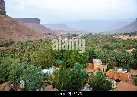 Vue au-dessus de l'Oasis Terjit, région d'Adrar, Mauritanie Banque D'Images