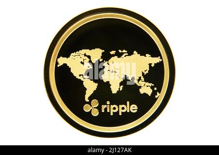 Crypto-monnaie à effet ondulé (XRP). Ripple est une technologie blockchain qui agit à la fois comme une monnaie crypto et comme un réseau de paiement numérique pour finan Banque D'Images