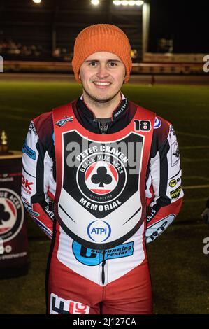 MANCHESTER, ROYAUME-UNI. 21st MARS Jack Smith lors du Trophée commémoratif Peter Craven de l'ATPI au National Speedway Stadium, Manchester, le lundi 21st mars 2022. (Credit: Ian Charles | MI News) Credit: MI News & Sport /Alay Live News Banque D'Images