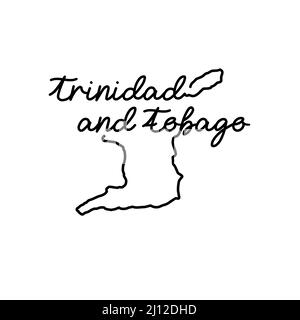 Trinité-et-Tobago carte avec le nom manuscrit du pays. Dessin de ligne continue de signe de maison patriotique. Un amour pour une petite patrie. T-shir Illustration de Vecteur