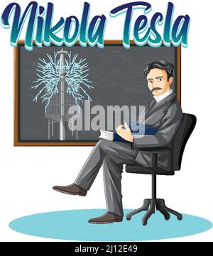 Portrait de Nikola Tesla en dessin animé Illustration de Vecteur