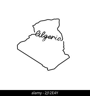 Algérie carte avec le nom manuscrit du pays. Dessin de ligne continue de signe de maison patriotique. Un amour pour une petite patrie. Idée de l'imprimé t-shirt Illustration de Vecteur