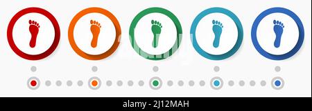 Jeu d'icônes vectorielles Human foot concept, boutons colorés à conception plate, modèle d'infographie disponible en 5 couleurs Illustration de Vecteur